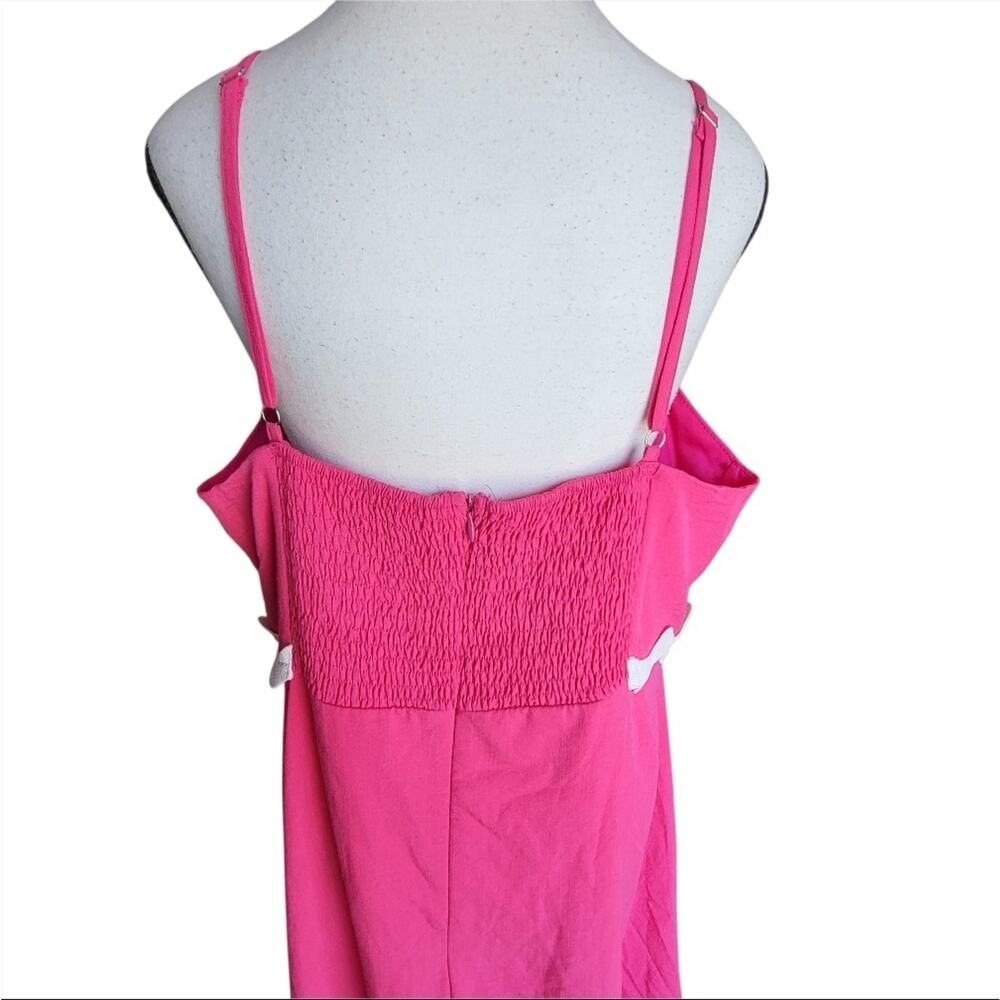 Pink White Ric Rac Scalloped Midi Dress Spaghetti Strap Smocked Boho Size XL - Picture 5 of 13